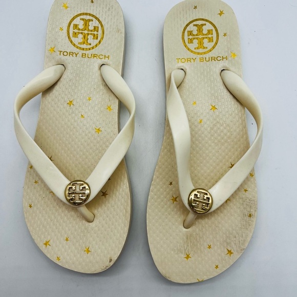 Tory Burch Cream Flip Flops with Gold Accents estimated size 6 - Picture 9 of 14